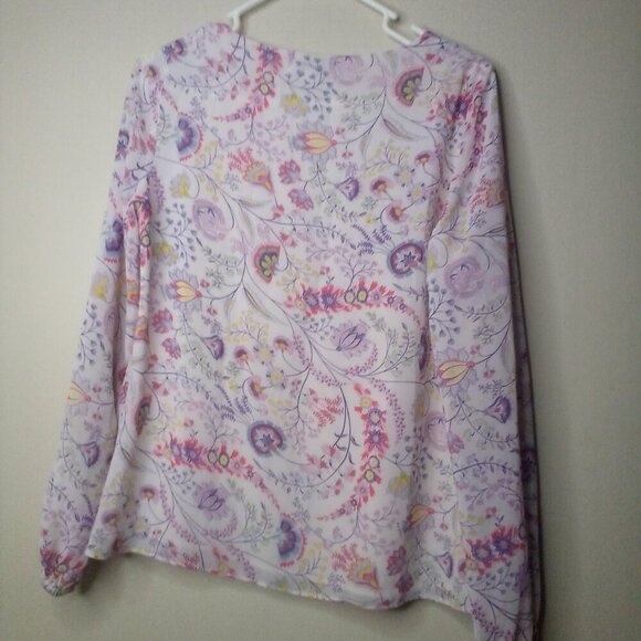 Rose & Olive Blouse Shirt XS Women Long Sleeve Elastic Bust Floral Colorful - Picture 5 of 14